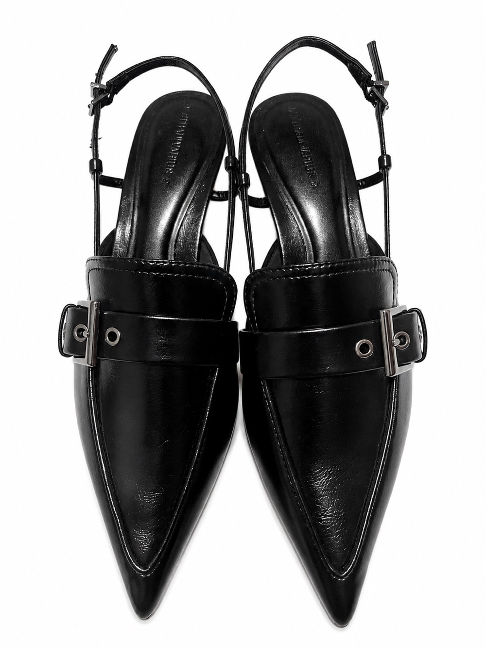 Stradivarius Black Pointed Toe Slingback Kitten Heels Buckle Detail EU 39 US 8.5